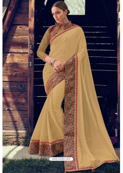 Cream Designer Party Wear Chiffon Sari