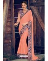 Peach Designer Party Wear Chiffon Sari