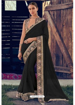 Black Designer Party Wear Chiffon Sari