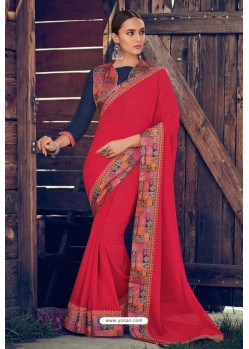 Crimson Designer Party Wear Georgette Sari