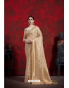 Light Beige Designer Linen Art Silk Traditional Wear Sari