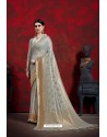 Aqua Grey Designer Linen Art Silk Traditional Wear Sari