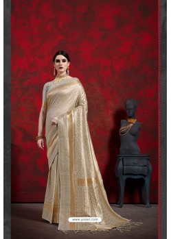 Gold Designer Linen Art Silk Traditional Wear Sari