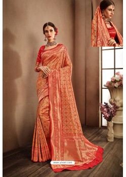 Red Designer Banarasi Silk Classic Wear Sari