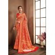 Tomato Red Designer Banarasi Silk Classic Wear Sari