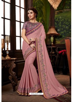 Dusty Pink Traditional Designer Embroidered Sari