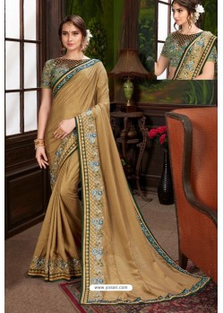 Camel Traditional Designer Embroidered Sari