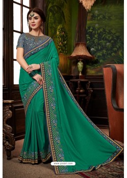 Aqua Mint Traditional Designer Embroidered Sari