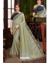 Aqua Grey Traditional Designer Embroidered Sari