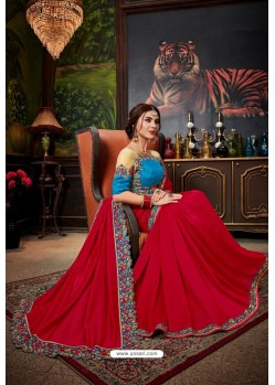 Crimson Traditional Designer Embroidered Sari