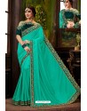 Aqua Blue Traditional Designer Embroidered Sari