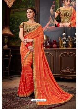 Orange Traditional Designer Embroidered Sari