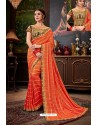 Orange Traditional Designer Embroidered Sari