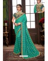 Turquoise Traditional Designer Embroidered Sari