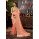 Light Orange Traditional Designer Embroidered Sari