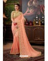 Light Orange Traditional Designer Embroidered Sari