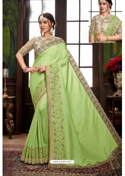 Green Traditional Designer Embroidered Sari