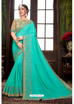 Firozi Traditional Designer Embroidered Sari