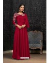 Maroon Glowing Georgette Embroidered Kurti