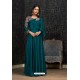 Teal Blue Glowing Georgette Embroidered Kurti