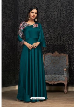 Teal Blue Glowing Georgette Embroidered Kurti