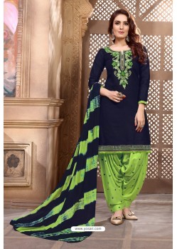 Navy Blue Designer Embroidered Punjabi Patiala Suit