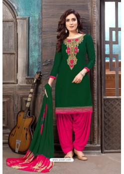 Dark Green Designer Embroidered Punjabi Patiala Suit