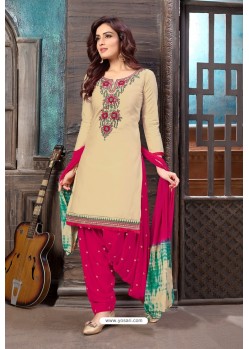Light Beige Designer Embroidered Punjabi Patiala Suit