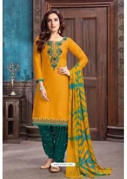 Yellow Designer Embroidered Punjabi Patiala Suit