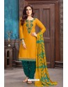 Yellow Designer Embroidered Punjabi Patiala Suit