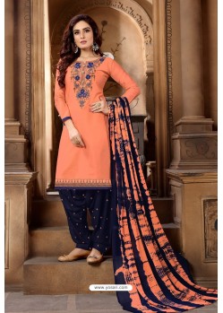 Light Orange Designer Embroidered Punjabi Patiala Suit