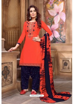 Orange Designer Embroidered Punjabi Patiala Suit