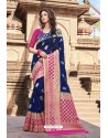 Navy Blue Designer Party Wear Nylon Art Silk Sari