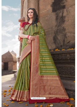 Green Designer Party Wear Nylon Art Silk Sari