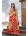 Beige Designer Party Wear Nylon Art Silk Sari