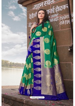 Forest Green Designer Party Wear Nylon Art Silk Sari