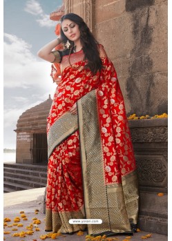 Red Designer Party Wear Nylon Art Silk Sari