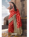 Red Designer Party Wear Nylon Art Silk Sari