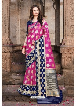 Magenta Designer Party Wear Nylon Art Silk Sari