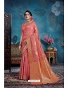 Peach Designer Party Wear Linen Art Silk Sari