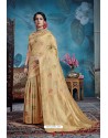 Beige Designer Party Wear Linen Art Silk Sari