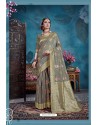 Dull Grey Designer Party Wear Linen Art Silk Sari