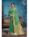 Jade Green Designer Party Wear Linen Art Silk Sari