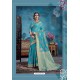 Turquoise Designer Party Wear Linen Art Silk Sari