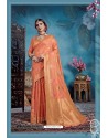 Light Orange Designer Party Wear Linen Art Silk Sari