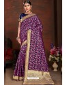 Magenta Designer Heavy Embroidered Party Wear Banarasi Art Silk Sari