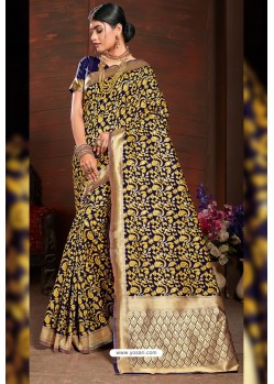 Yellow Designer Heavy Embroidered Party Wear Banarasi Art Silk Sari