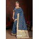 Blue Designer Heavy Embroidered Party Wear Banarasi Art Silk Sari