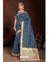 Blue Designer Heavy Embroidered Party Wear Banarasi Art Silk Sari