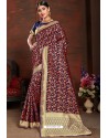 Red Designer Heavy Embroidered Party Wear Banarasi Art Silk Sari